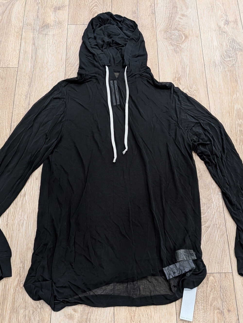 $864 Mens RICK OWENS Viscose Pullover Lightweight Hoodie Black Medium